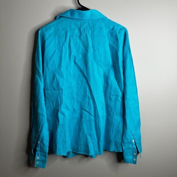 Hiho Designed in Tortola Button Up Top Womens Sz M Turquoise 100% Linen Coastal - Picture 7 of 11